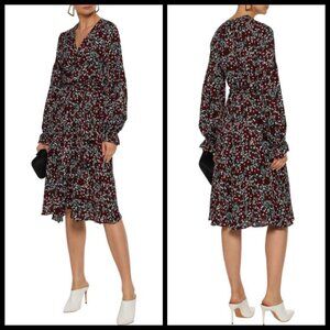 💕NICHOLAS💕 Mini Daisy Wrap-Effect Floral-Print Silk Dress US 10